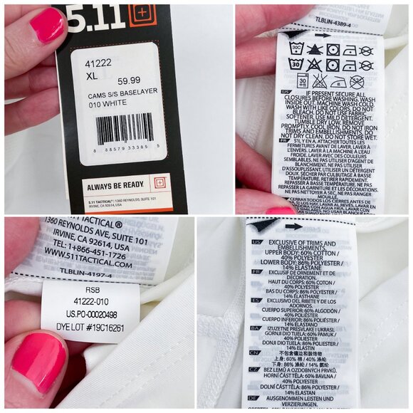 5.11 Cams Short Sleeve Base Layer Shirt Carry Conceal Padded 41222 Size XL White - Picture 12 of 16